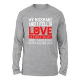 My Husband And I Fell In Love At First Sight. May Be I Should Have Taken A Second Look Men/Unisex Drop Shoulder Sweatshirt in Athletic Heather color
