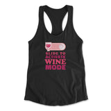 Swipe Right For Wine Mode Womens Racerback Tank in Black color