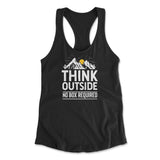 Think Outside, No Box Required Womens Racerback Tank in Black color