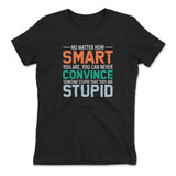 No Matter How Smart You Are, You Can Never Convince Someone That They Are Stupid Womens T-Shirt in Black color