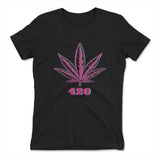 420 Hemp Leaf Womens T-Shirt in Black color
