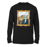 American Gothic Cats Men/Unisex Drop Shoulder Sweatshirt in Black color