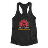 Jurassic Pug Womens Racerback Tank in Black color