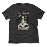 I Mostly Want Peace, Love And Weed Men/Unisex T-Shirt in Dark Grey Heather color