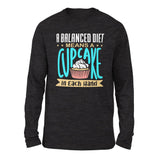 A Balanced Diet Means, A Cake In Each Hand Men/Unisex Drop Shoulder Sweatshirt in Dark Grey Heather color