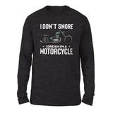 I Don't Snore, I Dream I'm A Motorcycle Men/Unisex Drop Shoulder Sweatshirt in Dark Grey Heather color