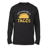 You Had Me At Tacos Men/Unisex Drop Shoulder Sweatshirt in Dark Grey Heather color