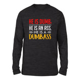 He Is A Dumbass Men/Unisex Drop Shoulder Sweatshirt in Dark Grey Heather color