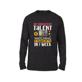 My Greatest Talent Is Watching 5 Years Of Tv In 1 Week Men/Unisex Drop Shoulder Sweatshirt in Dark Grey Heather color