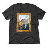 American Gothic Cats Men/Unisex T-Shirt in Dark Grey Heather color
