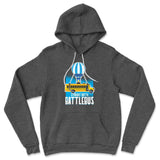 Straight Outta Battle Bus Hoodie in Dark Grey Heather color