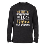 I Did Not Trip And Fall, I Attacked The Floor And I Believe I Am Winning Men/Unisex Drop Shoulder Sweatshirt in Dark Grey Heather color