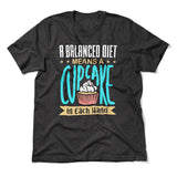 A Balanced Diet Means, A Cake In Each Hand Men/Unisex T-Shirt in Dark Grey Heather color