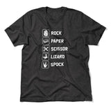 Rock Paper Scissor Lizard Spock Men/Unisex T-Shirt in Dark Grey Heather color
