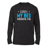 Sorry, My Bed Needs Me Men/Unisex Drop Shoulder Sweatshirt in Dark Grey Heather color