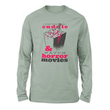 I Just Want To Cuddle And Watch Horror Movies Men/Unisex Drop Shoulder Sweatshirt in Dusty Blue color