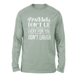 Mirrors Dont Lie And Lucky For You, They Don't Laugh Men/Unisex Drop Shoulder Sweatshirt in Dusty Blue color