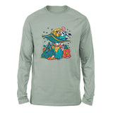 Raccoon Flying Aladdin Men/Unisex Drop Shoulder Sweatshirt in Dusty Blue color
