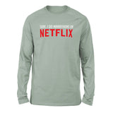 Sure, I Do Marathons On Netflix Men/Unisex Drop Shoulder Sweatshirt in Dusty Blue color