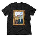 American Gothic Cats Men/Unisex T-Shirt in Heather Black color
