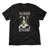 I Mostly Want Peace, Love And Weed Men/Unisex T-Shirt in Heather Black color