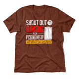 Shout Out To Elevators For Picking Me Up When I'm Down Men/Unisex T-Shirt in Heather Clay color