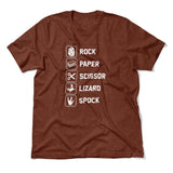 Rock Paper Scissor Lizard Spock Men/Unisex T-Shirt in Heather Clay color