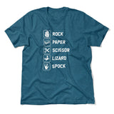 Rock Paper Scissor Lizard Spock Men/Unisex T-Shirt in Heather Deep Teal color
