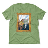 American Gothic Cats Men/Unisex T-Shirt in Heather Green color