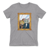 American Gothic Cats Womens T-Shirt in Heather Grey color