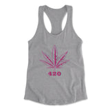 420 Hemp Leaf Womens Racerback Tank in Heather Grey color