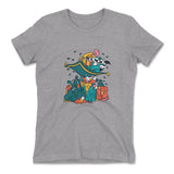 Raccoon Flying Aladdin Womens T-Shirt in Heather Grey color