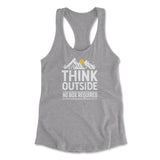 Think Outside, No Box Required Womens Racerback Tank in Heather Grey color