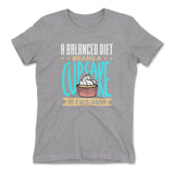 A Balanced Diet Means, A Cake In Each Hand Womens T-Shirt in Heather Grey color