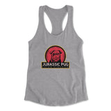 Jurassic Pug Womens Racerback Tank in Heather Grey color