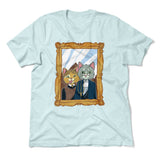 American Gothic Cats Men/Unisex T-Shirt in Heather Ice Blue color
