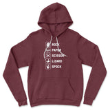Rock Paper Scissor Lizard Spock Hoodie in Heather Maroon color