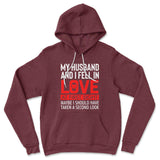 My Husband And I Fell In Love At First Sight Hoodie in Heather Maroon color