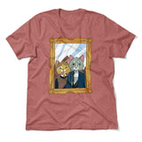 American Gothic Cats Men/Unisex T-Shirt in Heather Mauve color