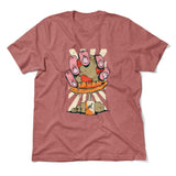 Planet Oil Squeezer Men/Unisex T-Shirt in Heather Mauve color