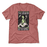 I Mostly Want Peace, Love And Weed Men/Unisex T-Shirt in Heather Mauve color