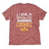 I Run Because I Really Like Cookies Men/Unisex T-Shirt in Heather Mauve color