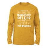 I Did Not Trip And Fall, I Attacked The Floor And I Believe I Am Winning Men/Unisex Drop Shoulder Sweatshirt in Heather Mustard color