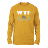WTF - Where's The Food Men/Unisex Drop Shoulder Sweatshirt in Heather Mustard color