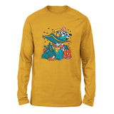 Raccoon Flying Aladdin Men/Unisex Drop Shoulder Sweatshirt in Heather Mustard color