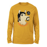 Kendrick Llama Men/Unisex Drop Shoulder Sweatshirt in Heather Mustard color