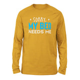 Sorry, My Bed Needs Me Men/Unisex Drop Shoulder Sweatshirt in Heather Mustard color