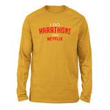 I Do Marathons On Netflix Men/Unisex Drop Shoulder Sweatshirt in Heather Mustard color
