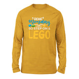 Dear Monday, Go Step On A Lego Men/Unisex Drop Shoulder Sweatshirt in Heather Mustard color