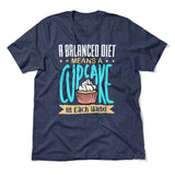 A Balanced Diet Means, A Cake In Each Hand Men/Unisex T-Shirt in Heather Navy color